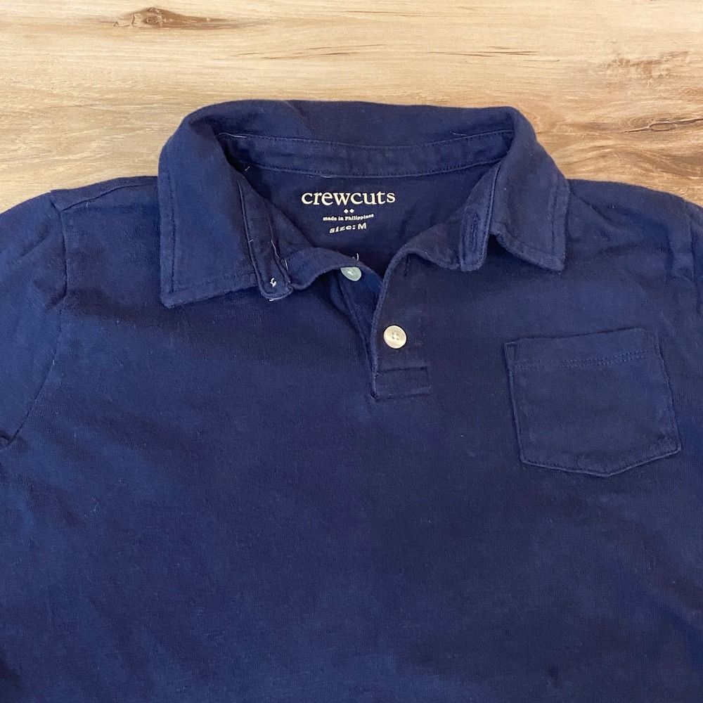 Crewcuts Boys Polo Shirt Size M Medium Navy Blue Short Sleeve Pocket Cotton